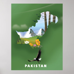 Affiche Le Pakistan a illustré une carte de voyage.