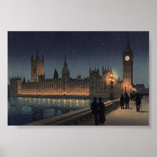 Affiche Le Palais de Westminster Gravure sur Bois Japonais