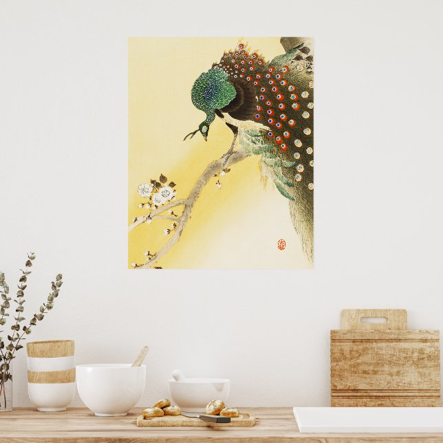 Affiche Le paon sur l'arbre à fleurs de cerisiers (Cuisine)