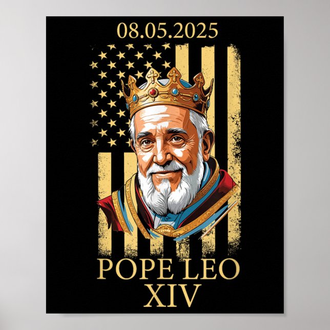 Affiche Le pape Leo Xiv, drapeau américain 2025 Le Vatican (Devant)