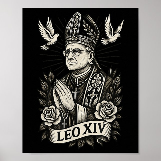 Affiche Le Pape Leo Xiv - Style Tatouage Catholique Christ (Devant)