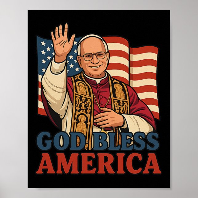 Affiche Le pape Léon Xiv Dieu bénisse l'Amérique Drapeau a (Devant)