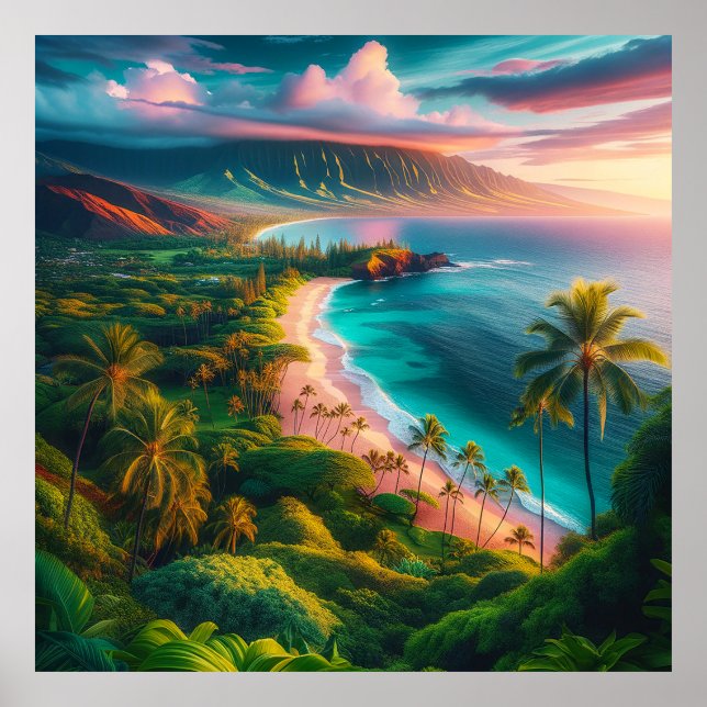 Affiche Le paradis tropical de l'île Hawaï de Maui (Devant)