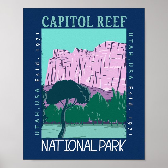 Affiche Le Parc National Capitol Reef Utah Distress Retro (Devant)