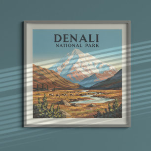 Affiche Le Parc national de vintage Denali