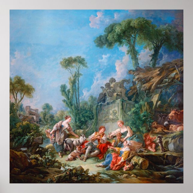 Affiche le paysage idyll rococo de francois boucher shephe (Devant)