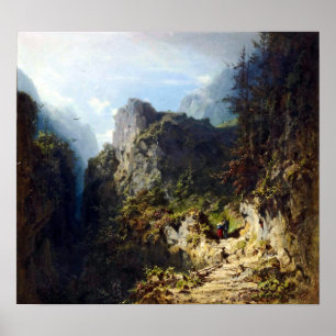 Affiche Le paysage montagneux de Carl Spitzweg aux amoureu
