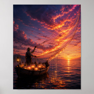 Affiche Le Pêcheur Capturant les Couchers de Soleil