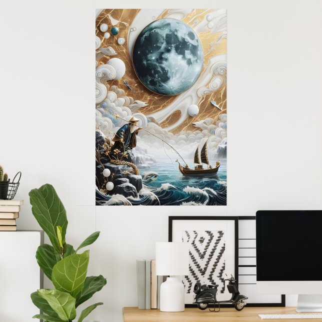 Affiche Le Pêcheur Sous La Mer Lune (Bureau à domicile)
