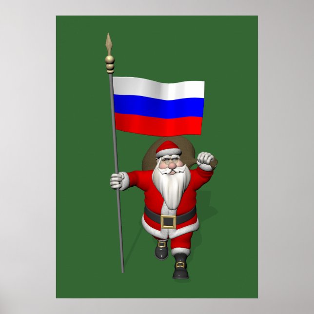 Affiche Le Père Noël Avec L'Ensigne De La Russie (Devant)