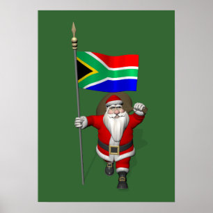 Affiche Le Père Noël Avec L'Ensigne De L'Afrique Du Sud