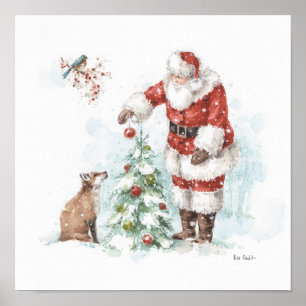 Affiche Le Père Noël décore un arbre avec sa forêt