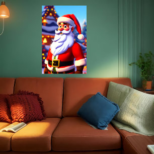 Affiche Le Père Noël devant une maison de Noël   Art AI