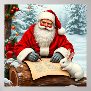 Affiche Le Père Noël écrit une lettre dans une forêt de ne