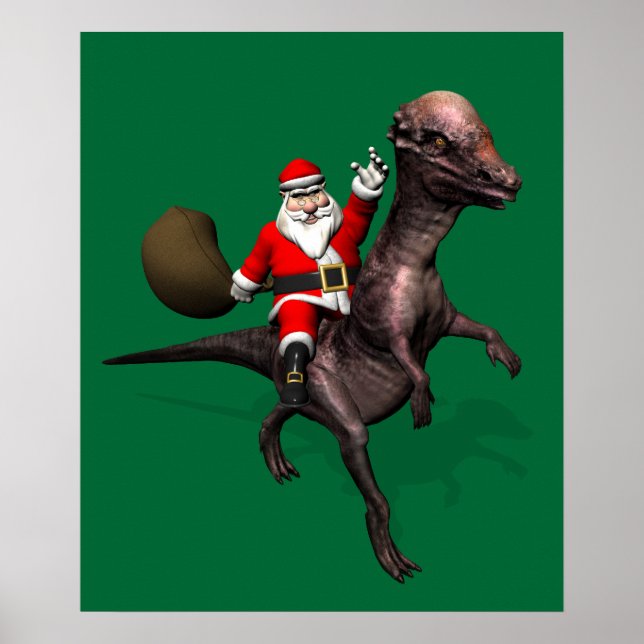 Affiche Le Père Noël En Train De Circuler Sur Pachyosaurus (Devant)