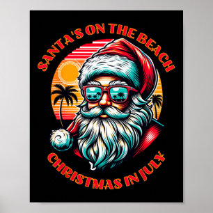 Affiche Le Père Noël est sur la plage. Noël en juillet.