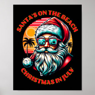Affiche Le Père Noël est sur la plage. Noël en juillet.