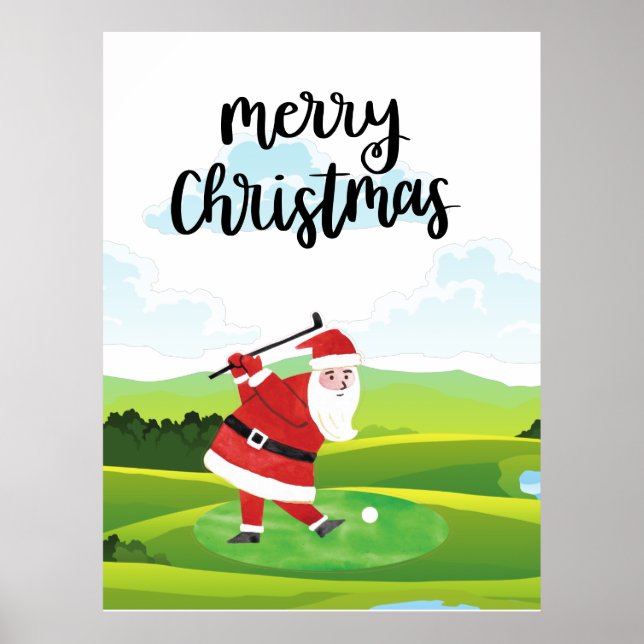 Affiche Le Père Noël fait du golf pendant les fêtes de Noë (Devant)