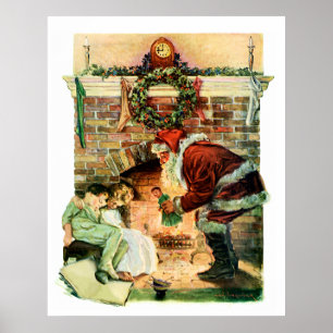 Affiche Le père noël fournissant des présents