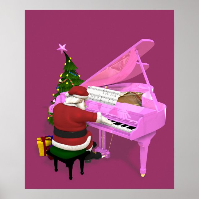 Affiche Le Père Noël Joue Un Piano Rose (Devant)