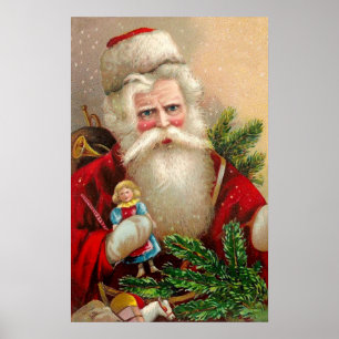 Affiche Le père noël vintage avec la poupée