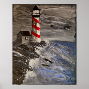 Affiche Le phare aux rayures rouges