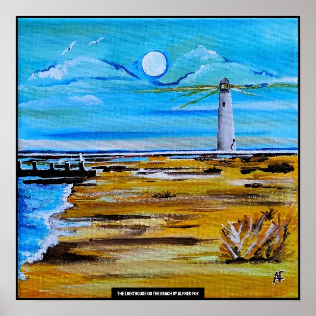 Affiche Le phare sur la plage Peinture d'Alfred Fox (Devant)