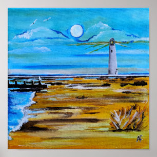Affiche Le phare sur la plage Peinture d'Alfred Fox