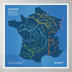 Affiche Le plan du réseau fluvial de France