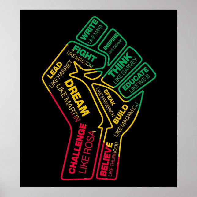 Affiche Le poing motivationnel du héros de l'histoire noir (Devant)