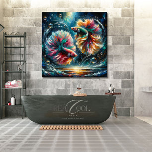Affiche Le poisson Betta danse dans les bulles de l'océan 