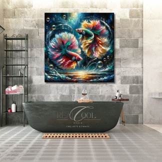 Affiche Le poisson Betta danse dans les bulles de l'océan 