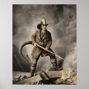 Affiche Le pompier américain face à l'ennemi - 1858