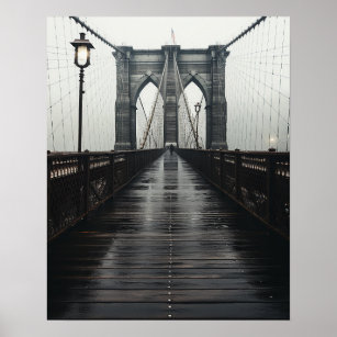 Affiche Le pont Brooklyn en noir et blanc dans la brume