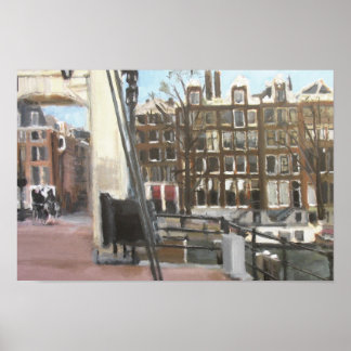Affiche Le pont d'Amsterdam et le canal Maisons Art