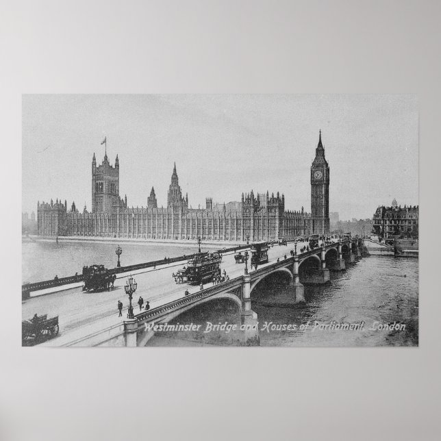 Affiche Le pont de Westminster et les Maisons de (Devant)
