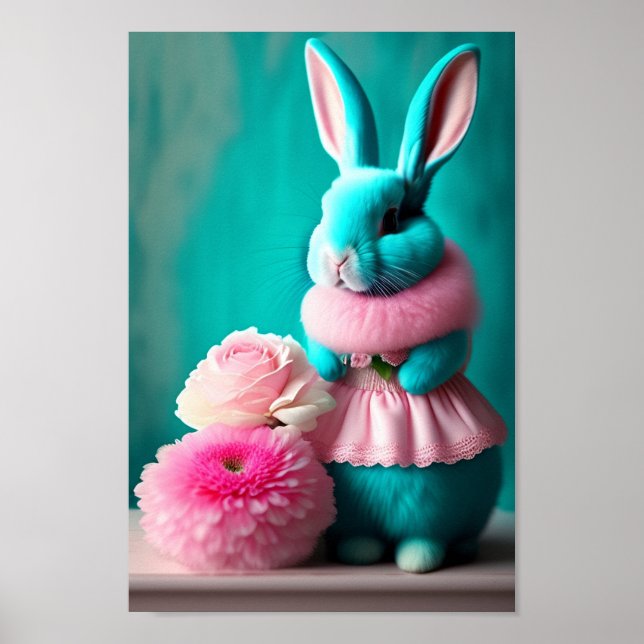 Affiche Le Portrait Turquoise de Lapin de Pâques (Devant)