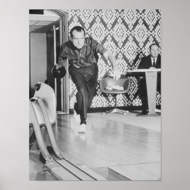 Affiche Le Président Richard Nixon Bowling À La Maison Bla (Devant)