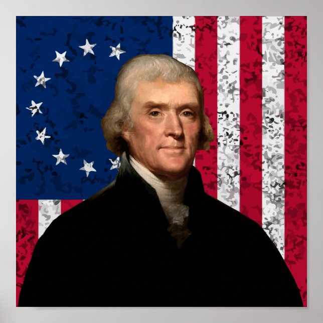 Affiche Le président Thomas Jefferson et le drapeau améric (Devant)