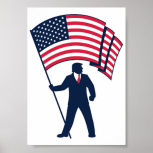 Affiche Le président Trump portant le drapeau des États-Un