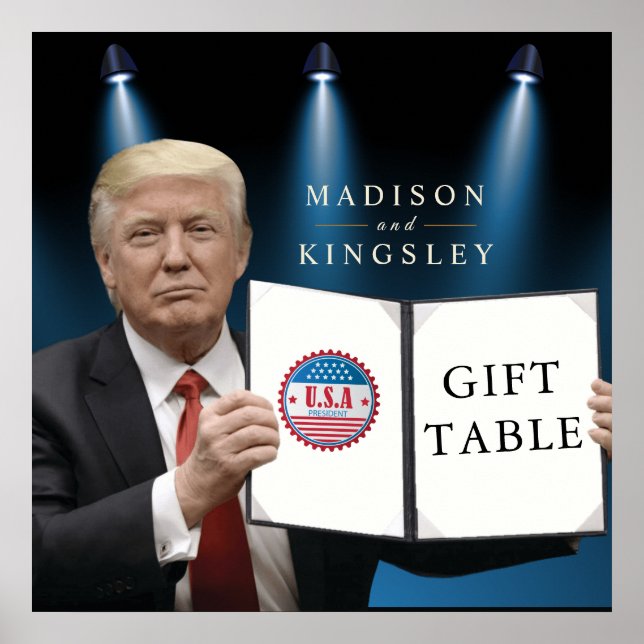 Affiche Le président Trump 📜 table cadeau Mariage patriot (Devant)
