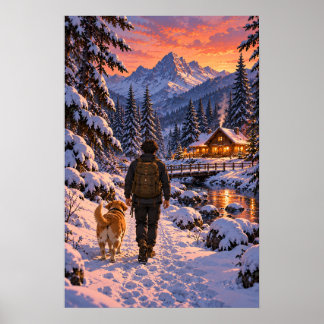 Affiche Le promeneur dans les bois enneigés
