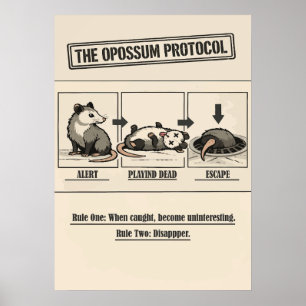 Affiche Le Protocole de l'Opossum Humour Rétro