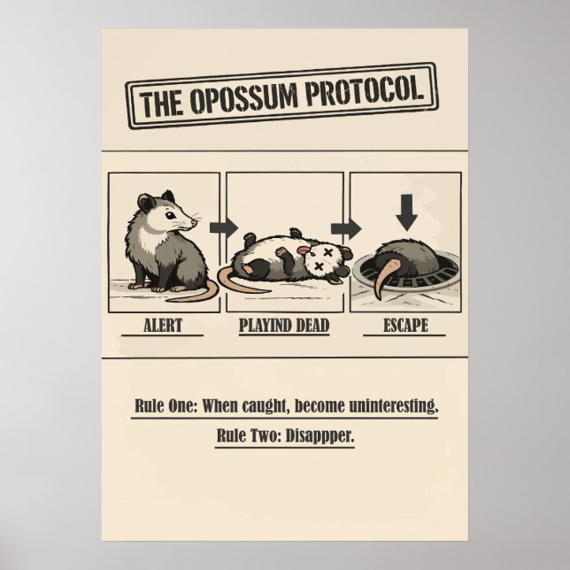 Affiche Le Protocole de l'Opossum Humour Rétro (Devant)