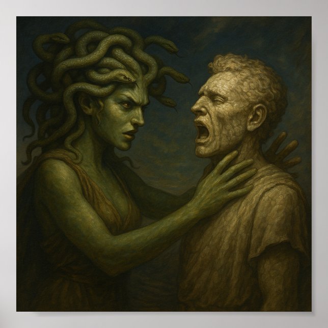 Affiche Le regard qui finit - la méduse transforme l'homme (Devant)