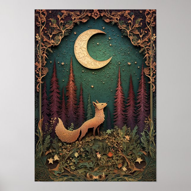 Affiche Le renard | Art Night Spring Forest (Devant)
