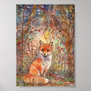 Affiche Le renard dans les bois d'automne