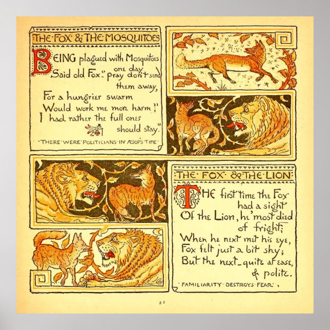Affiche Le renard et les moustiques Walter Crane (Devant)