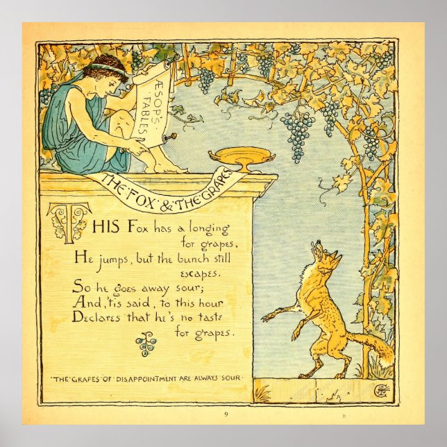 Affiche Le renard et les raisins 1887 Walter Crane (Devant)