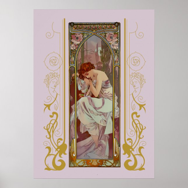 Affiche Le repos de la nuit Art Nouveau par Alphonse Mucha (Devant)